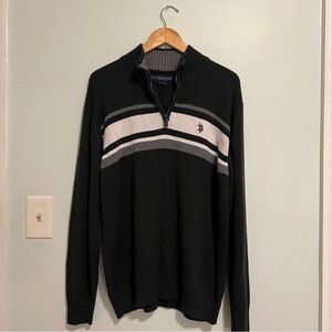 U.S. Polo Assn. Gray and White Quarter Zip Sweater